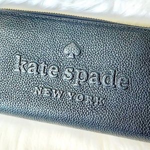 KATE SPADE Wallet Continental Larchmont LEATHER Zip-Around Logo Neda Black NWOT